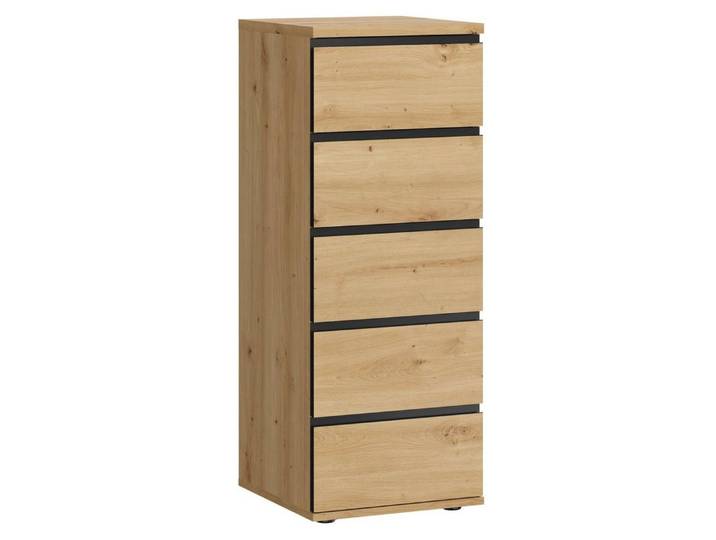 Feldmann-Wohnen Schubkastenkommode Naxos (5 Schubladen, 1 St., moderne Holzoptik, Griffmulden), 40,4x40x105,6cm Eiche Artisan / schwarz matt