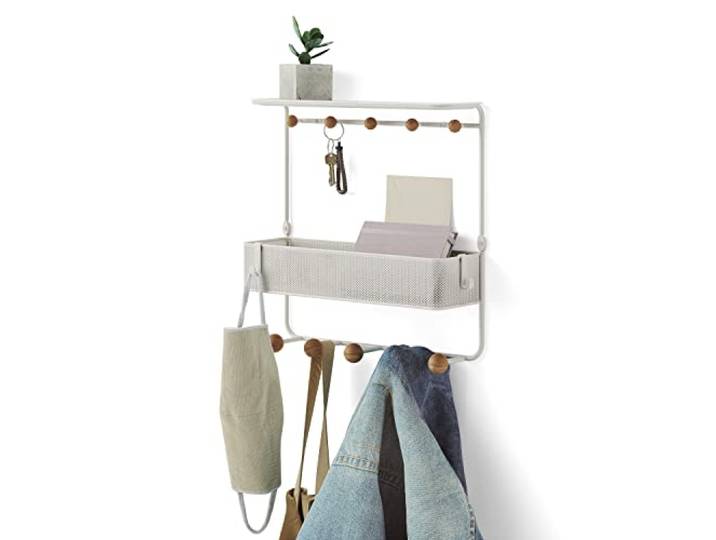 Umbra Estique Regal mit 10 Haken, Accessoire Organizer für den Eingang, Stahl, Weiss