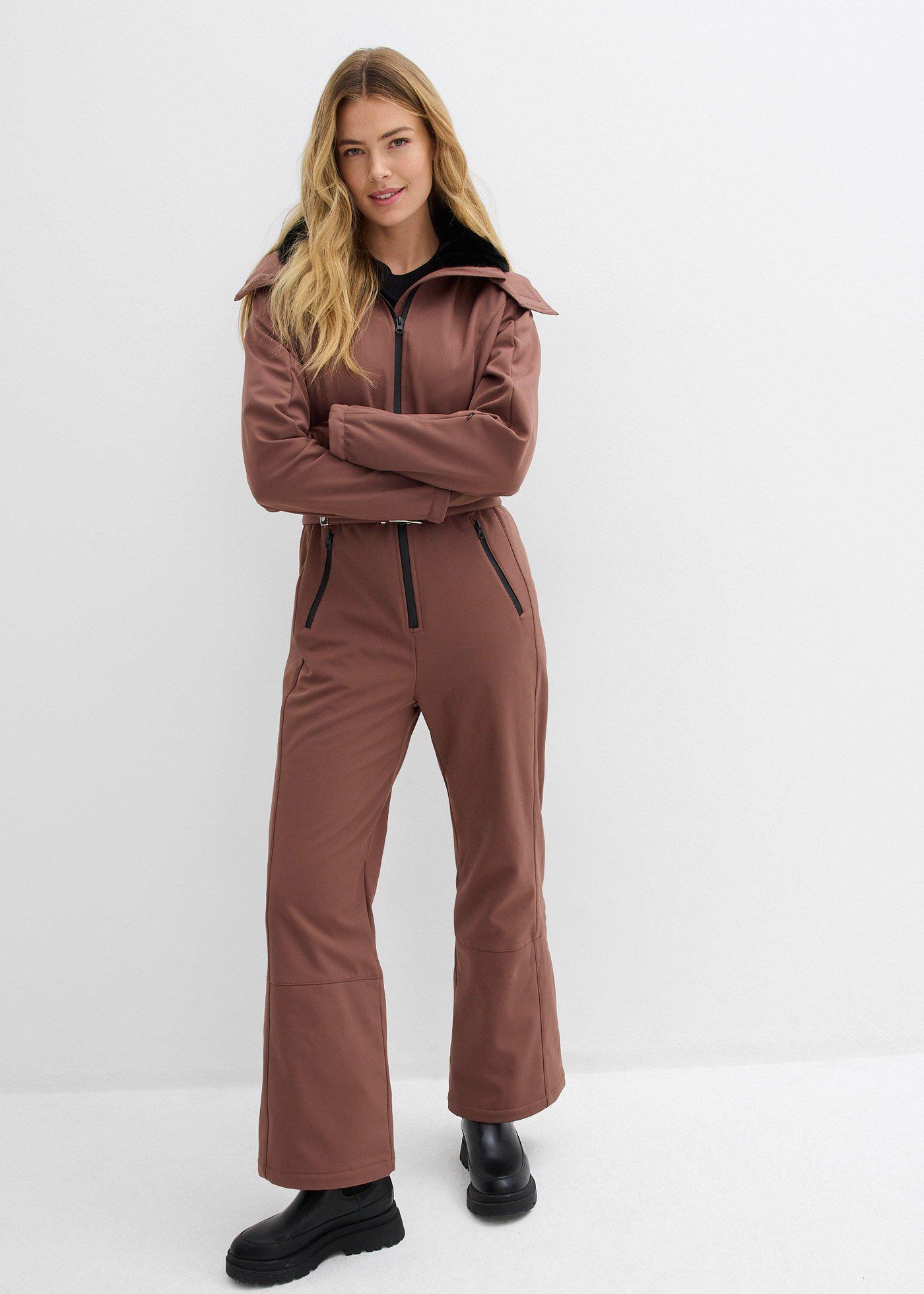 bonprix wasserabweisender warmgefütterter Softshell-Skianzug, braun, Gr.48, wasserabweisender, warmgefütterter Softshell-Skianzug