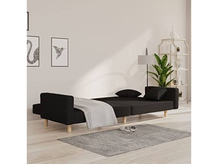 KTHLBRH Schlafsofa für 2-Sitzer, schwarz, mit 2 Kissen Stoff 100 % Polyester, Struktur aus Holz, umwandelbar, 110 kg pro Sitzplatz