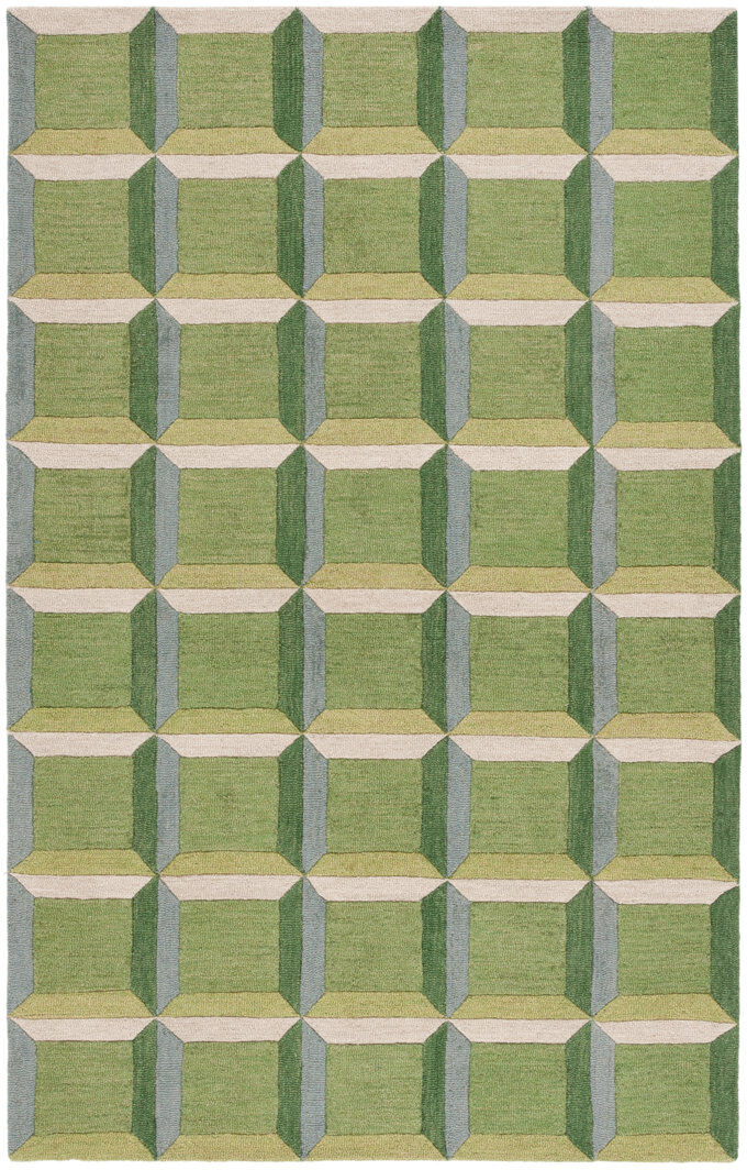 Metro Genre Geometric Area Rug In Green / Beige Green;Beige Runner 69 x 213 cm