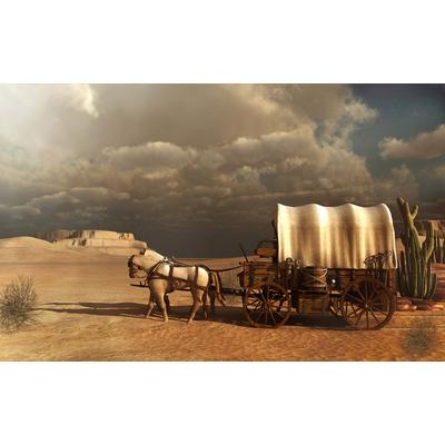 Fototapete PAPERMOON "Westliche Kutsche", bunt, B:5m L:2,8m, Vlies, Tapeten