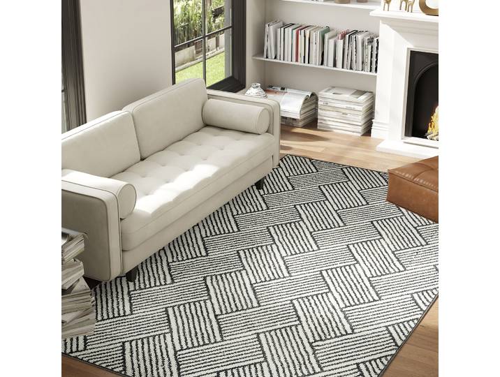 HOMCOM Tapis Salon 200x140cm Poils Courts Lavable Gris