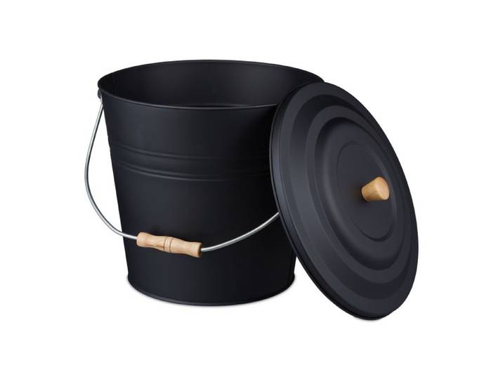 Relaxdays Zwarte asemmer met deksel 12L