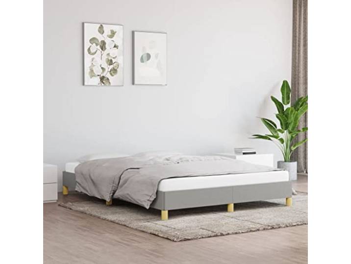 WDGJJFECNMUEHI Strapazierfähiger Stoff Schlafzimmerbett 160x200 cm Grau Bettgestell ohne Matratze Hellgrau 160x200 cm Stoff Bettrahmen mit Kopfteil und Lattenrost Stabil