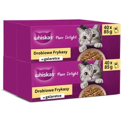 WHISKAS Adult Sachets 160 x 85 g Geflügelfrikadellen - Nassfutter für ausgewachsene Katzen, in Gelee (Stücke mit: Huhn, Pute, Geflügel, Ente) 120x85g + 40x85g GRATIS