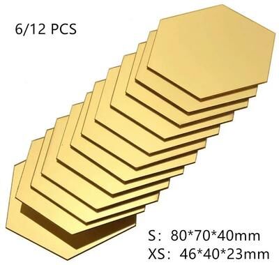 Inspire Essentials Hexagon Acrylic Mirror Wall Stickers Self Adhesive Decor Tiles gold 6 Pcs s 80x70x40mm