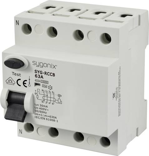 Sygonix SY-6438020 SYG-RCCB 3P+N/A63/10kA/30mA Fehlerstrom-Schutzschalter A 4polig 63A 0.03A 400 V/AC
