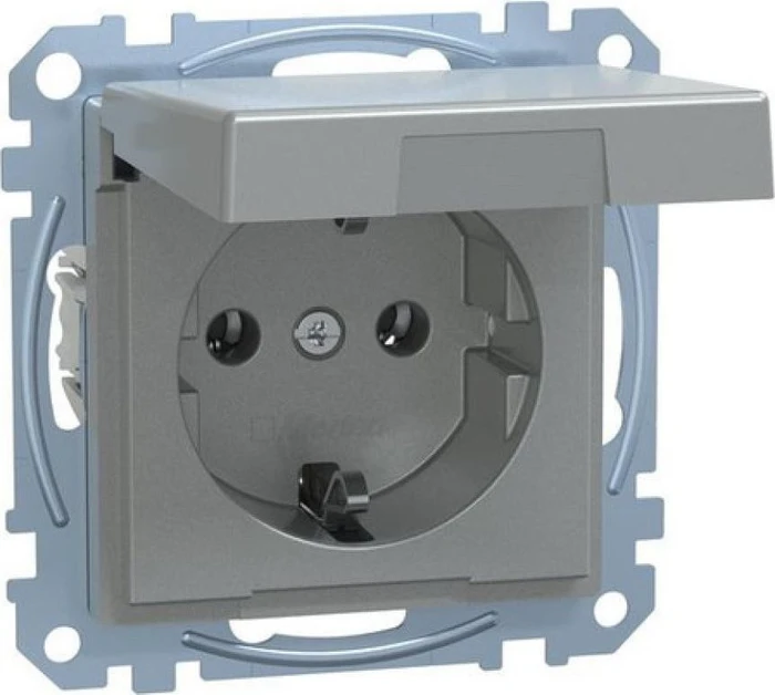 SCHUKO-Steckdose mit Klappdeckel, Steckklemmen, aluminium aluminium, System M