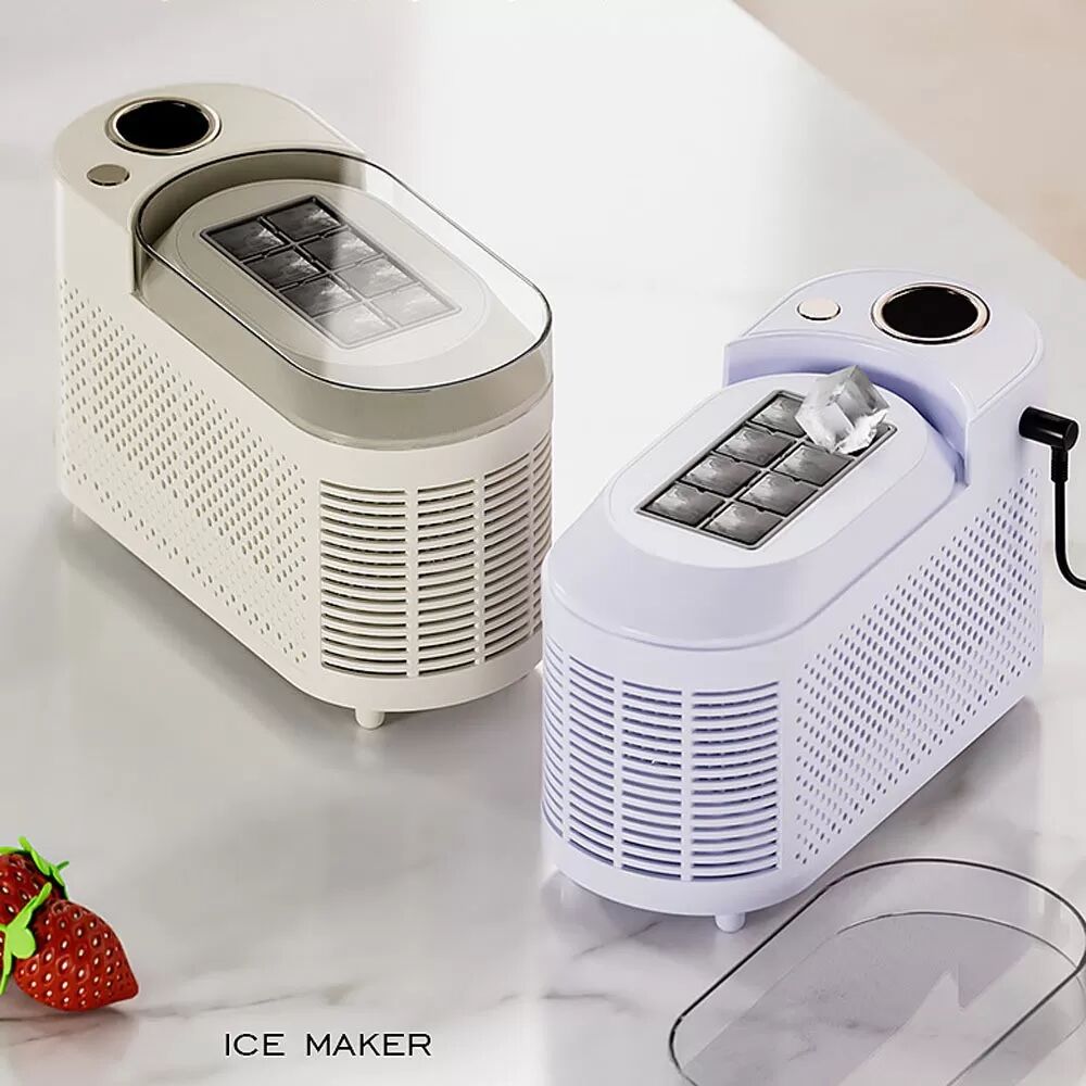 INF Tragbarer Mini-Tisch-Eisbereiter – Schnelles Eis in 10-15 Minuten, ideal für Zuhause, Auto und Camping Beige