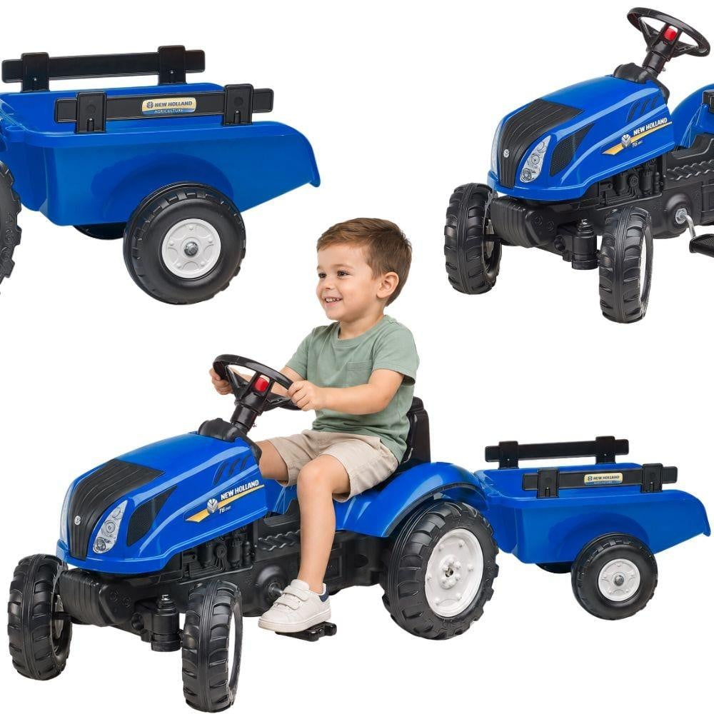 Falk New Holland traptractor met aanhanger en openende motorkap voor kinderen van 2-5 jaar
