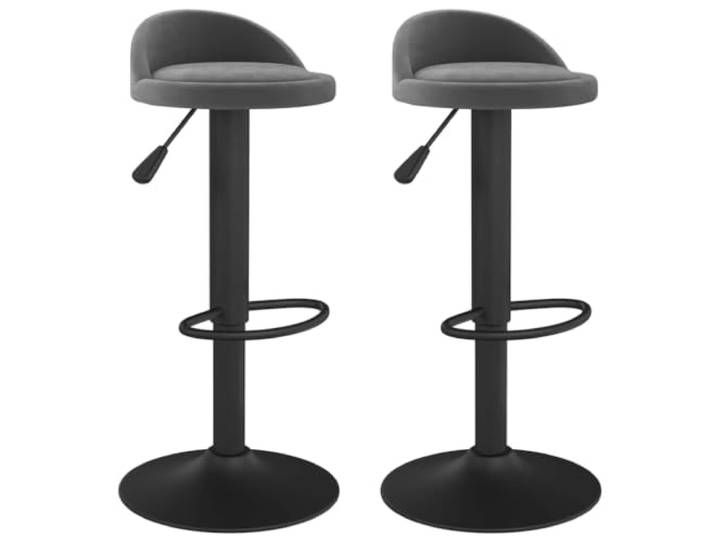 HBBMGYD Barhocker, dunkelgrau, Velours, Stahl, drehbar, 2 Stück Höhenverstellung durch Gas, 360° drehbar, Fußstütze, Stahlfuß, max. 110 kg