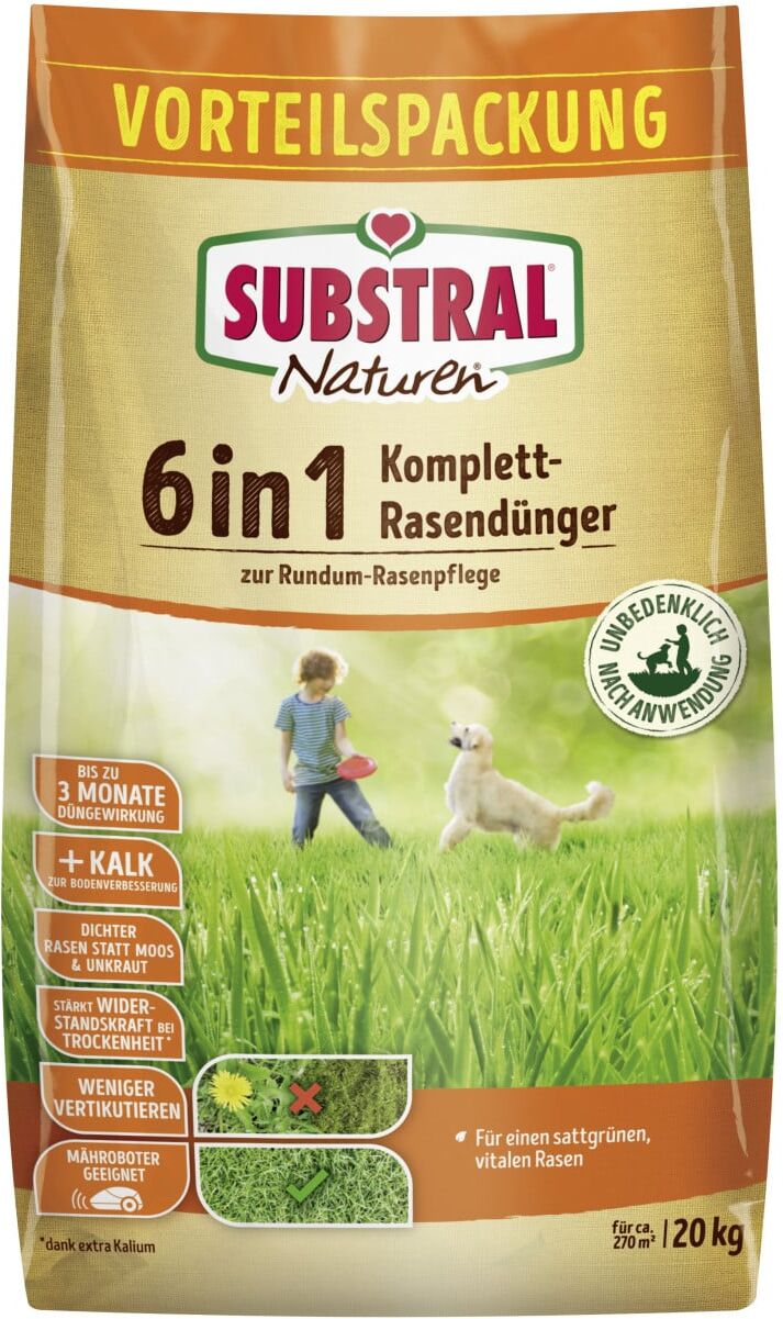 Substral Naturen 6 in 1 Komplett-Rasendünger f. 266 m² 20 kg