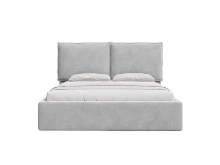 Chilly. Möbel Design Bett Menton - Minimalistisches Polsterbett mit Bettkasten, Lattenrost und Kopfteil - 200x200 cm - Holzrahmen - Chenille Hellgrau