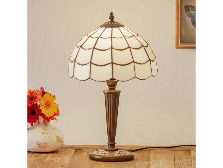 Clayre&Eef Tiffany Tischlampe Wiebke, bronze / altmessing, für Wohn- / Esszimmer, Glas, Tiffany, Tischlampe