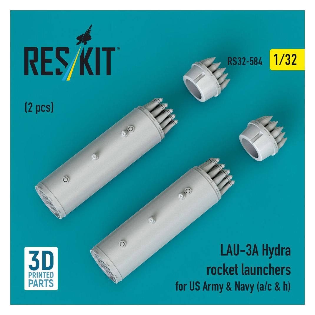 ResKit LAU-3A Hydra rocket launchers for US Army & Navy (a/c & h) (2 pcs) (3D Printed) (RS32-0584)