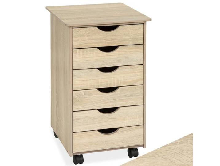 Caisson de bureau - AUTREMENT - No. Chêne - 6 tiroirs - 4 roulettes - Finition chêne