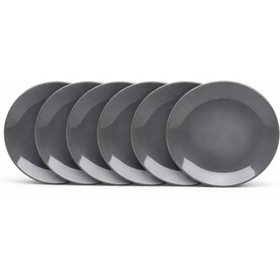Dessertteller VAN WELL "Malmö, Teller 20 cm, 6 Stück", grau (anthrazit), H:2,3cm Ø:20cm, Steingut, Speiseteller, Teller Set, Steingut, spülmaschinen-/mikrowellengeeignet