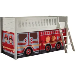 KINDERBETT Karyl 208x114x135 Massivholz Weiß Textilset Feuerwehr