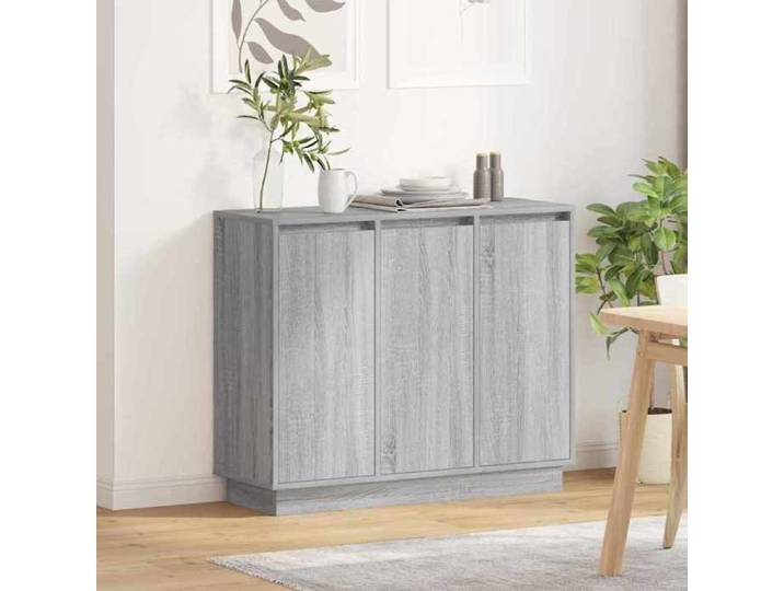 Buffet LED - ZENCORE® - Cadre solide - Commode salon/Buffet de Cuisine en bois - Gris Sonoma 90x32x75cm - bois d'ingénierie 3219