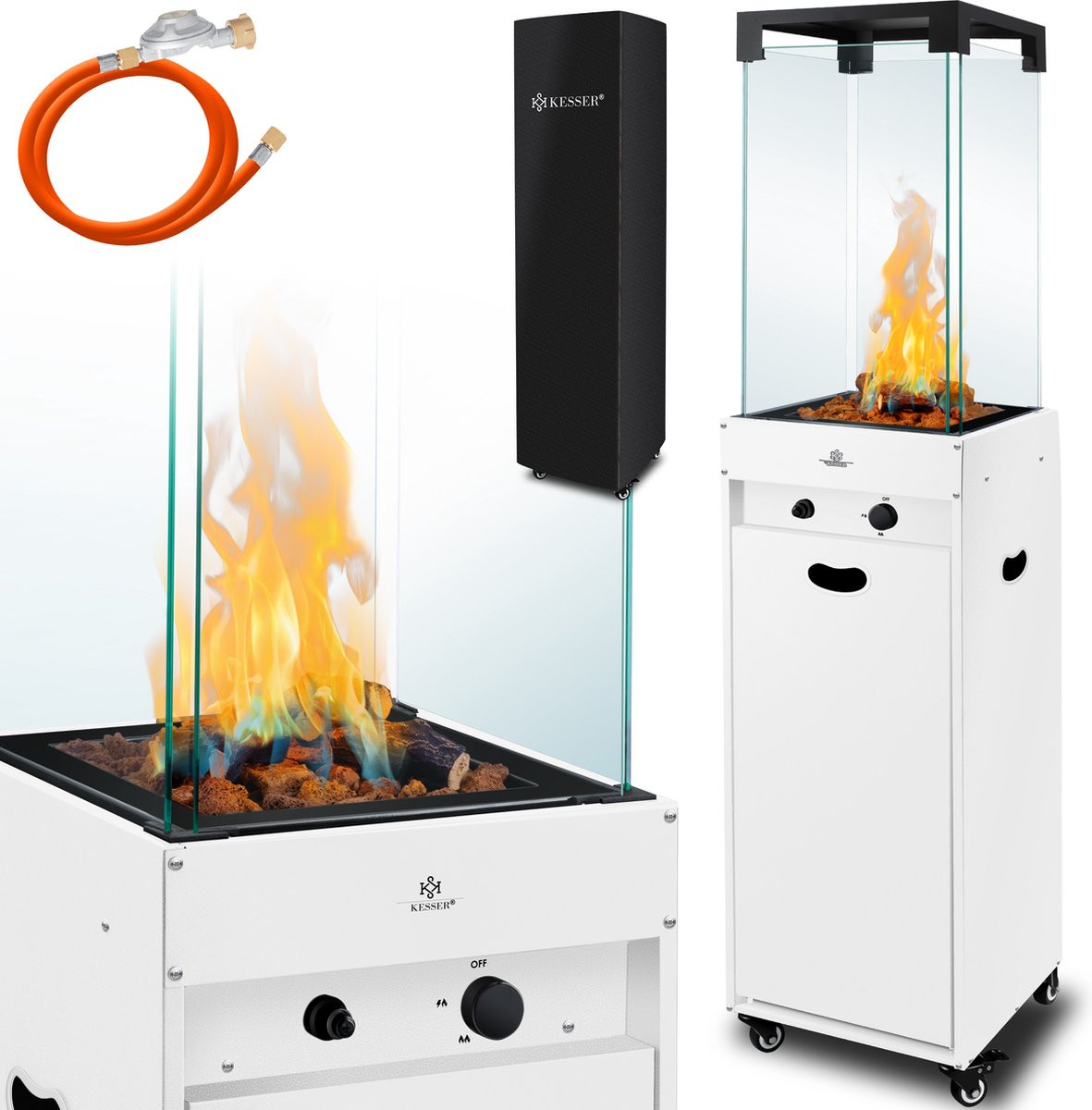 KESSER Terrasstraler Mobiele Gaskachel inclusief beschermhoes en grondwielen - Wit