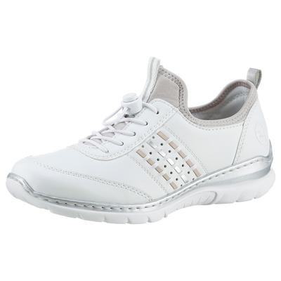 Slip-On Sneaker RIEKER, Damen, Gr. 36, weiß (weiß, beige), Lederimitat, Textil, Schuhe Sneaker, Slipper, Schlupfschuh, Freizeitschuh 150 Jahre RIEKER Jubiläumsartikel