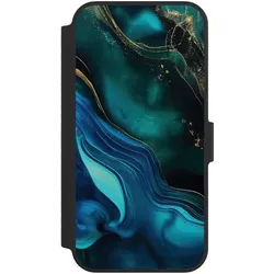 Nivocase Klapphülle für Apple iPhone 14 Handyhülle aus Kunst Leder NIVOflip schwarz Art Farbverlauf Marmor (Apple iPhone 14), Smartphone Hülle, Schwarz