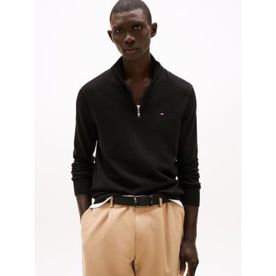 Troyer TOMMY HILFIGER "ESSENTIAL COTTON ZIP MOCK", Herren, Gr. XXL, schwarz, Strick, Obermaterial: 100% Baumwolle, regular fit, Pullover Troyer