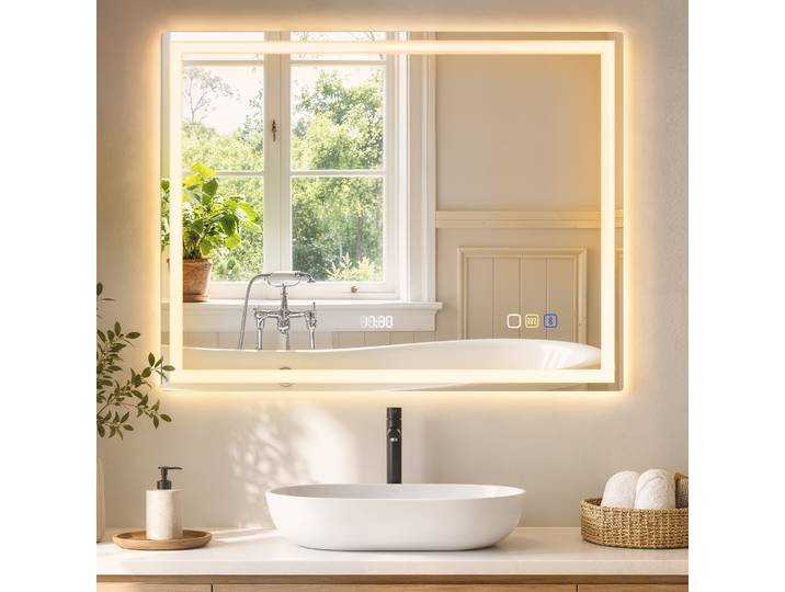 HOMCOM Miroir LED Salle de Bain 90x70cm Anti-Buée Argent