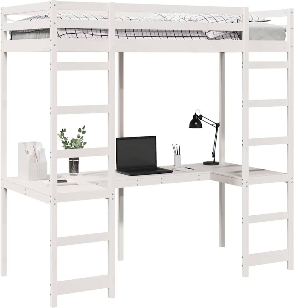 vidaXL Cadre de lit mezzanine Blanc 90 x 200 cm Pin massif