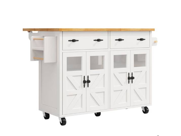 Îlot central mobile blanc – desserte de cuisine à plateau rabattable 140 cm