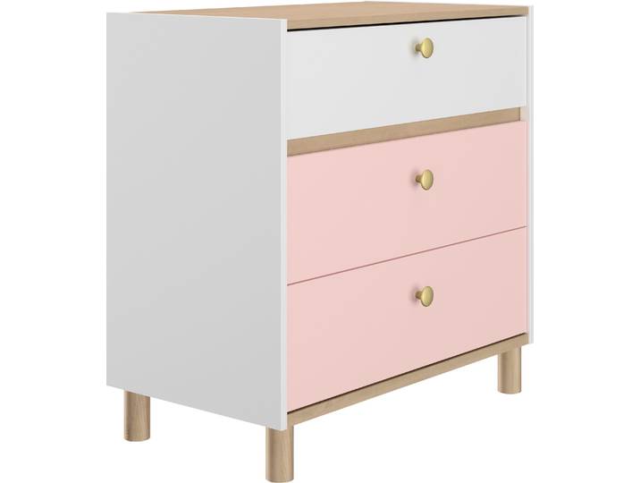 Kommode GAMI Romy , rosa (weiß, rosa, eiche hell), B:81cm H:82cm T:45cm, Holzwerkstoff, Sideboards, Kommode, Elegantes Design für eine sanfte und feminine Atmosphäre.