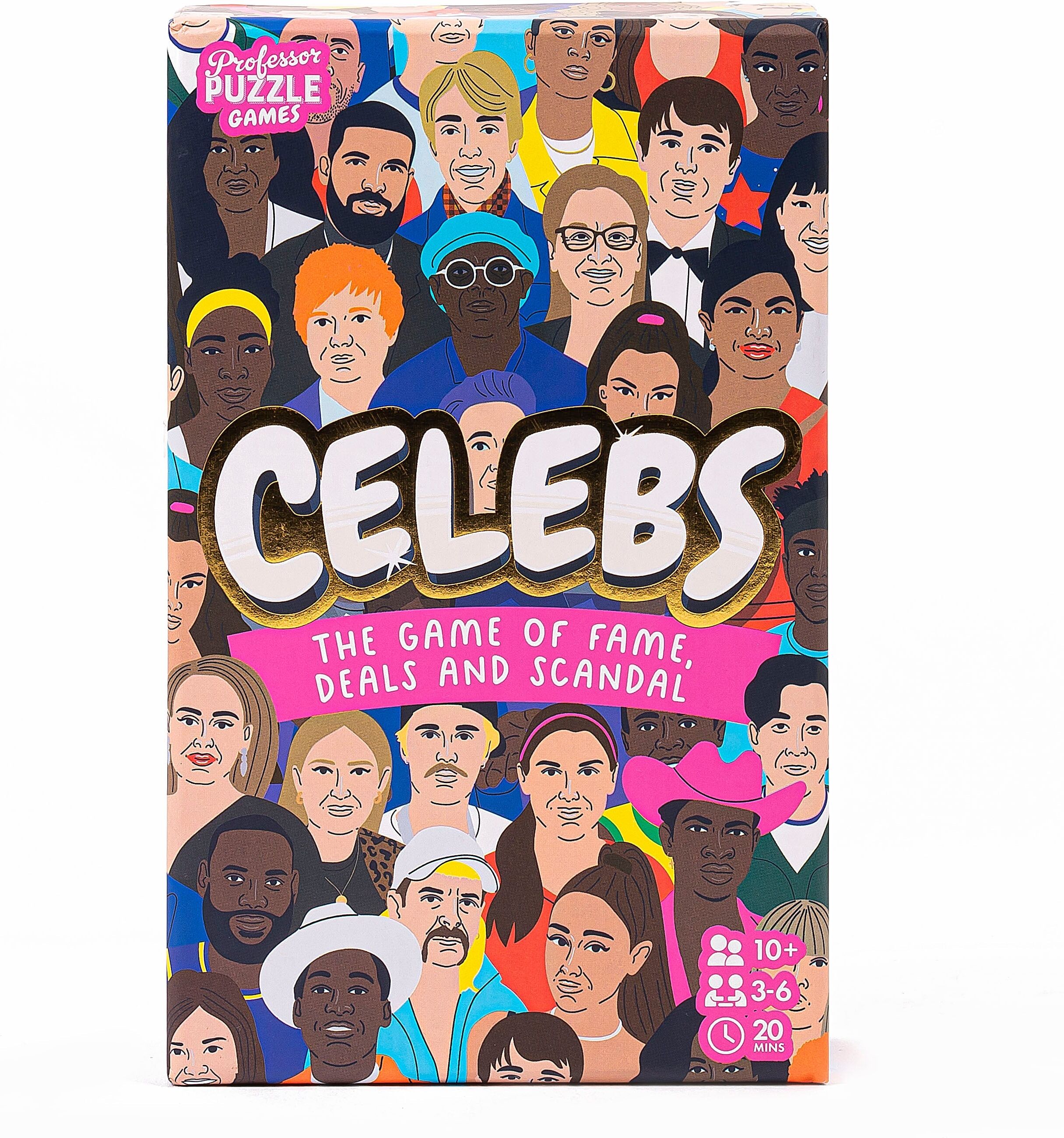 Professor Puzzle Celebs Card Game for 3-6 Players, Ages 10+, Fast-Paced Card Game of Celebrity Deals and Scandal