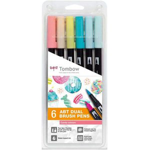 Tombow Brush-Pen ABT-6P-4 ABT Dual Brush Pen, Candy Colours, 2 Spitzen 0.8 & 3.3-10 mm, 6 Stück