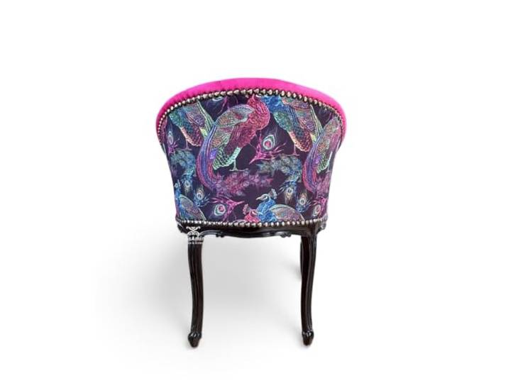 CasAmin Home & Living Cocktailsessel im Französischen Barockstil, Fuchsia Farbe Samt, Nostalgischer Barstuhl, Getufteter Samt Hot Pink für die Inneneinrichtung des Wohnzimmers