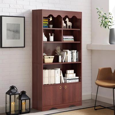 Garvee "63"" Modern White 5-Tier Bookcase w/ Doors & Cabinets"