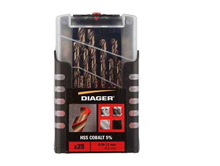 DIAGER - Forets HSS 5% Cobalt - Coffret de 25 forets - Résistance et durée de vie améliorées - diamètre 1mm à 13mm / 0\,5mm