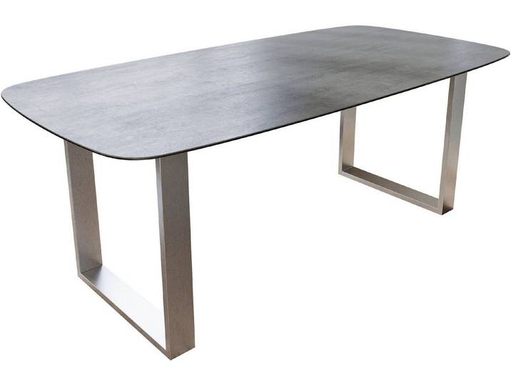 DELIFE Esstisch Edge, Boot 200x100 cm Keramik Beton Grau Edelstahl Schmal