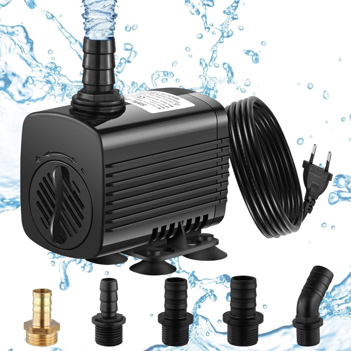 Aquariumpomp 2500 L/u - 30W Dompelpomp met Verstelbare Waterstroom en 5 Sproeiers - Zwart