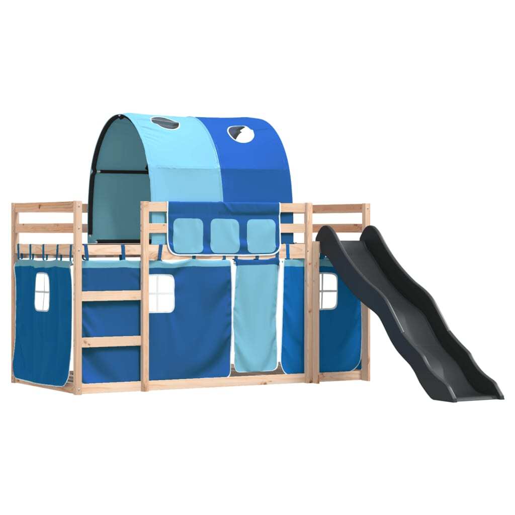 Maison Exclusive - Etagenbett mit Rutsche und Gardinen Blau 80x200 cm