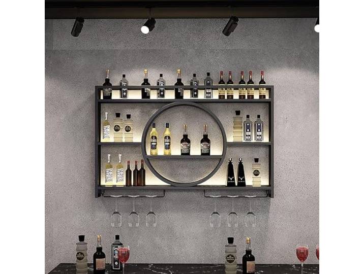 EudoER Modernes Weinregal aus Metall, Wandmontage, Bar-Einheit, schwebende Regale, Weinregale, Glasregal, Eisen-Display-Ständer, Weinhalter mit Regalen, für Zuhause, Restaurant, Bars