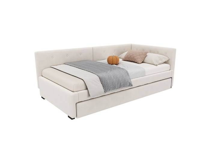 VLIVRA Lit Gigogne Lit Simple avec Banquette et Couchage Gigogne 90×200 cm et 90×190 cm - sans Matelas - Velours Beige