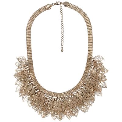 Collierkettchen STEUER "Metall Metallcollier mit vielen Blättern goldfarben", gelb, Halsketten, Damen, 53cm, Metall, L: 53 B: 8mm, glänzend, Collier Statementkette, B:8mm