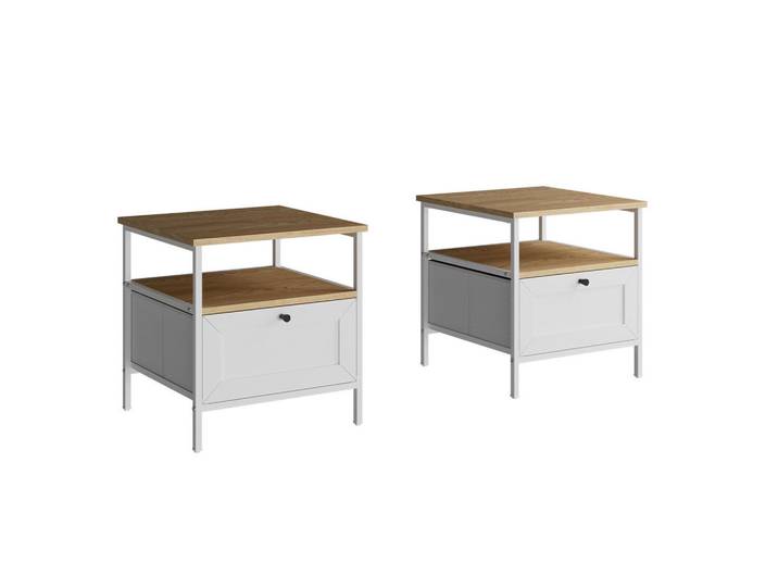 Vicco Nachttisch Lunis Weiß 2er Set, Rechteckig, 45x47x45 cm, Schlafzimmer, Nachtkästchen