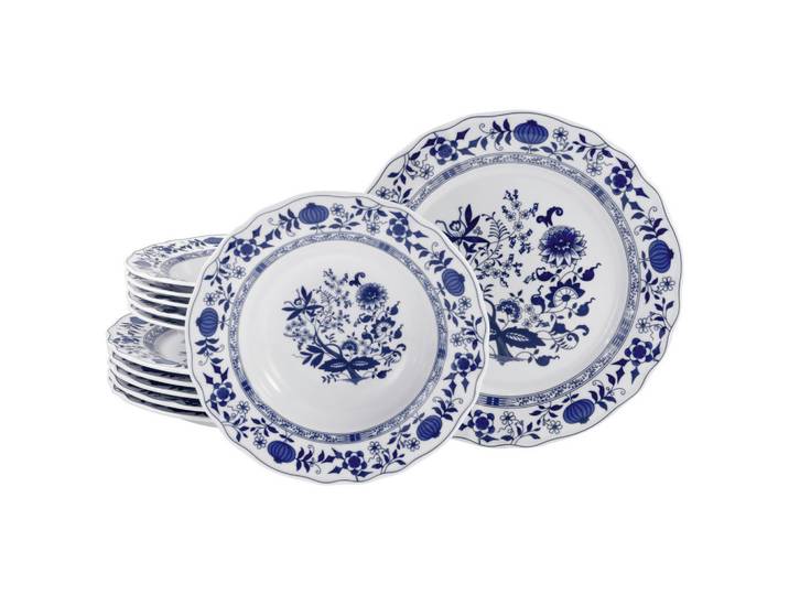 Creatable Tafelservice Flora Zwiebelmuster, Blau, Weiß, Keramik, 12-teilig, lebensmittelecht, stapelbar, Essen & Trinken, Geschirr, Geschirr-Sets, Tafelservice