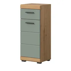BADKOMMODE Salbei grün, Eiche Artisan 37 x 88 cm, Badschrank Türanschlag wechselbar