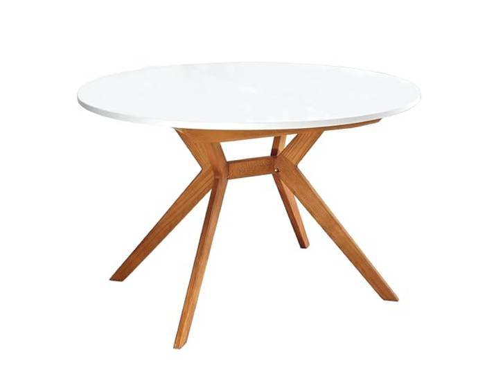 RAGABA, Biju, Runder Esstisch, 110 cm, Esstich für 6 Personen, Massives Eschenholz und MDF-Platte, Platzsparend, Erweiterbarer, Wiess, Eichenbeize