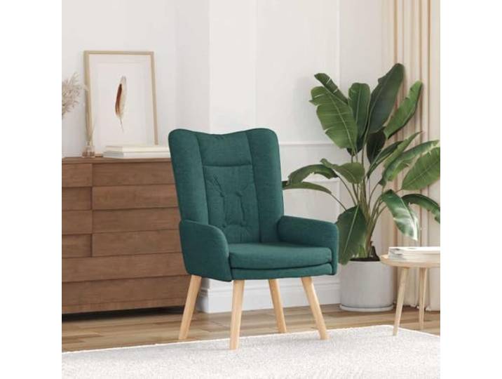 Moderner Sessel, dunkelgrün, aus Polyestergewebe, mit Füßen aus Weicher Polyesterstoff, Massivholzfuß, gepolsterter Sitz, minimalistischer Stil, einfache Pflege