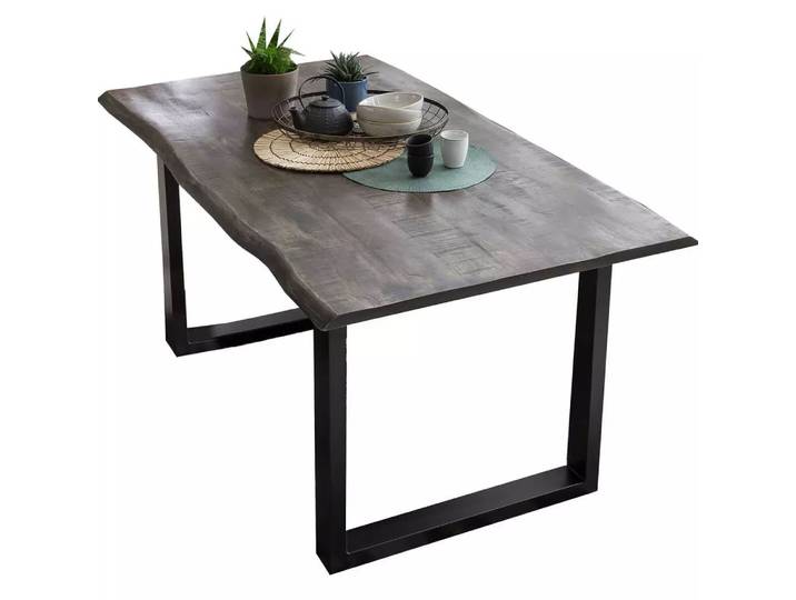 mutoni - Esstisch Massivholz Mango sägerau Stahl 160x85, One Size, Braun