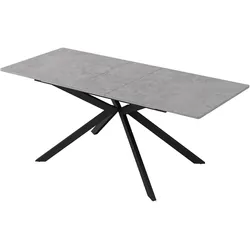 OKWISH Ausziehbarer Esstisch MDF in Schwarz/Grau mit Metallgestell, rechteckig, Zementmuster, Kreuzbein-Design